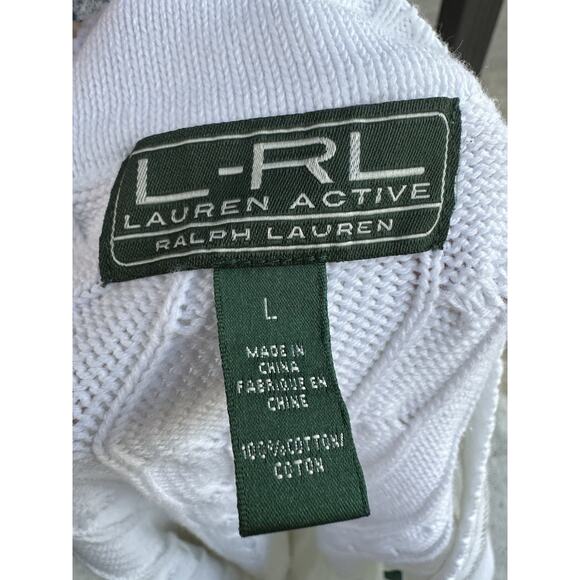 Ralph Lauren L-RL Women’s Cable Knit Sweater White Cotton V Neck Preppy Tennis L - Picture 8 of 10
